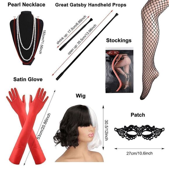 🖤🤍 6PCS Halloween Bundle Cruella Cosplay Costume Party1920s Accessories Set - Picture 3 of 17